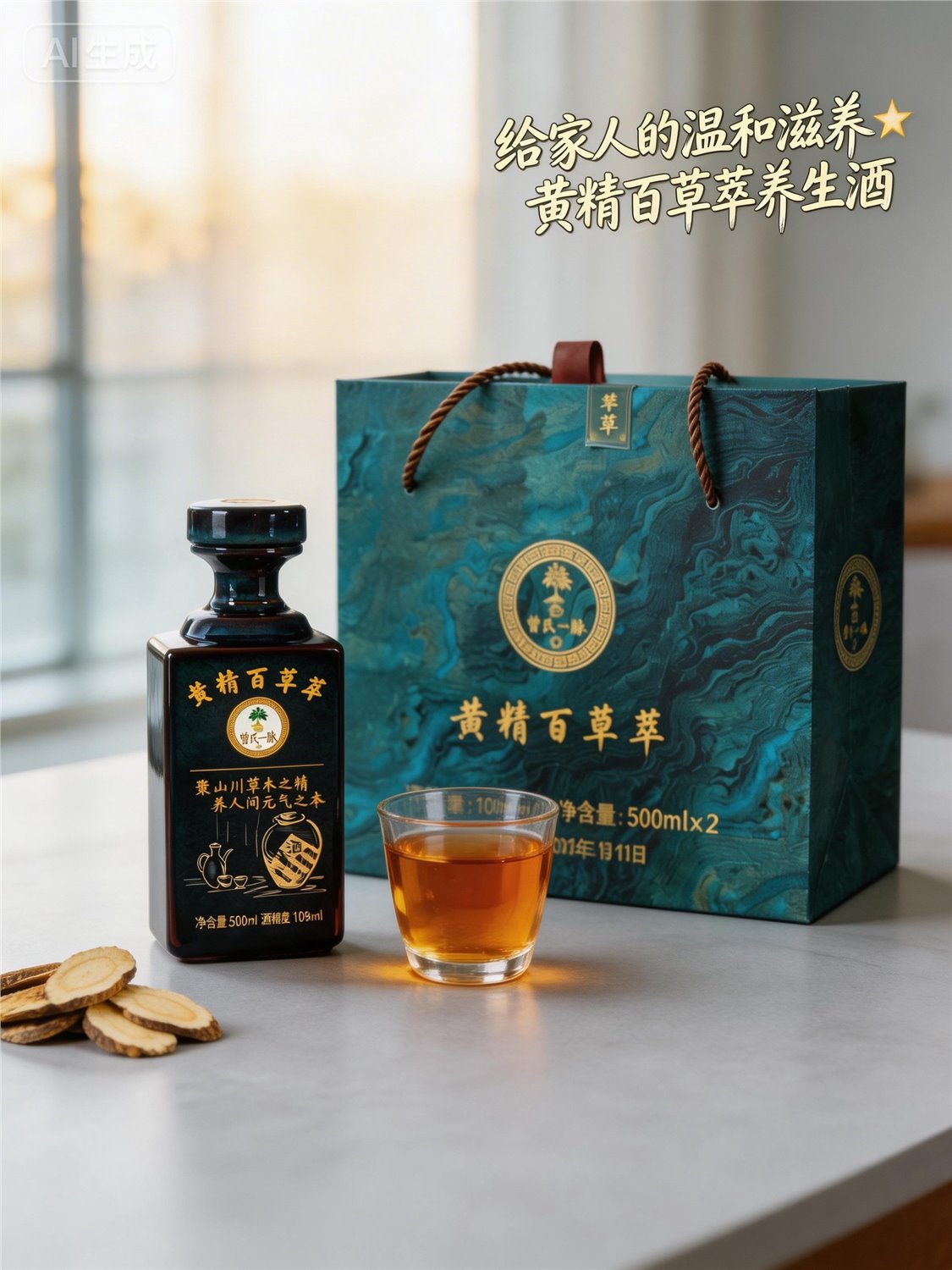 曾氏一脉黄精酒礼赠和家庭品饮场景